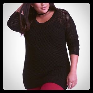 Black Open Stitch Tunic Sweater